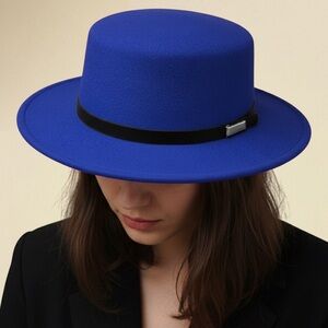 Vegan Leather Band Accent Wide Brim Felt Hat